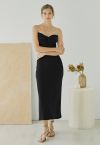 Knotted Front Fitted Knit Dress in Black