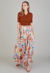 Colorful Blossom Printed Chiffon Maxi Skirt in Light Yellow