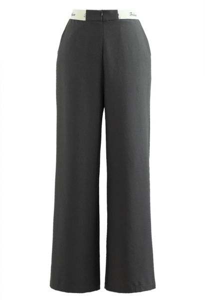 Contrast Waist Straight-Leg Pants in Smoke