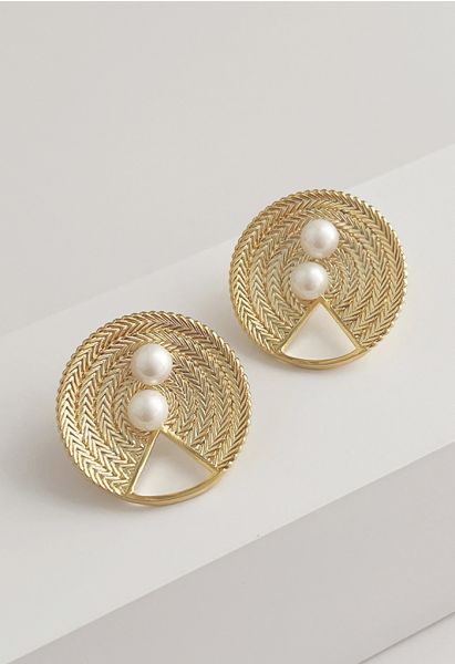 Golden Braided Pearly Earrings