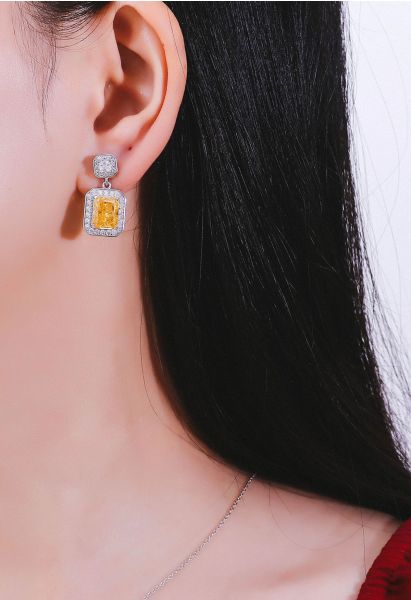 Rectangle Yellow Crystal Cubic Zirconia Earrings