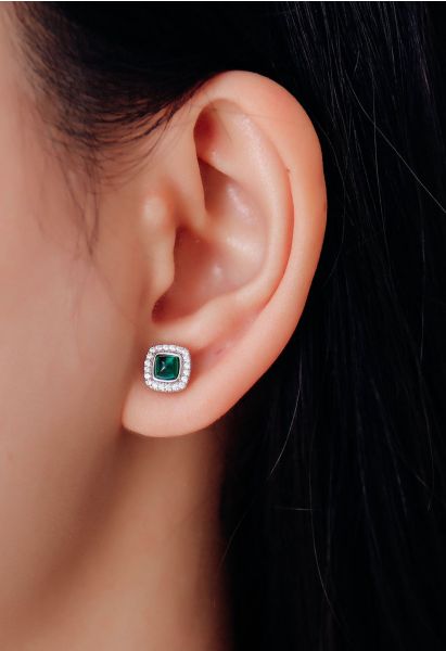 Emerald Cushion Gem Stud Earrings