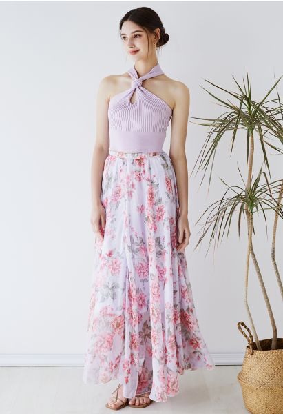 Serene Balmy Bloom Chiffon Maxi Skirt