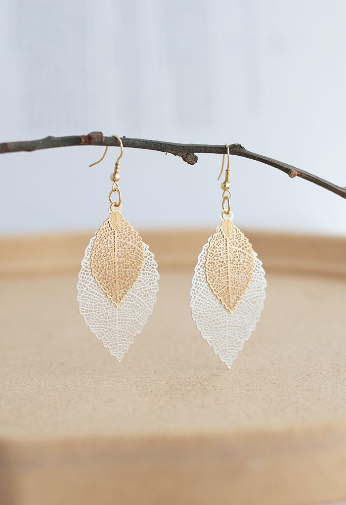 Boho Double Leaf Earrings in Silver