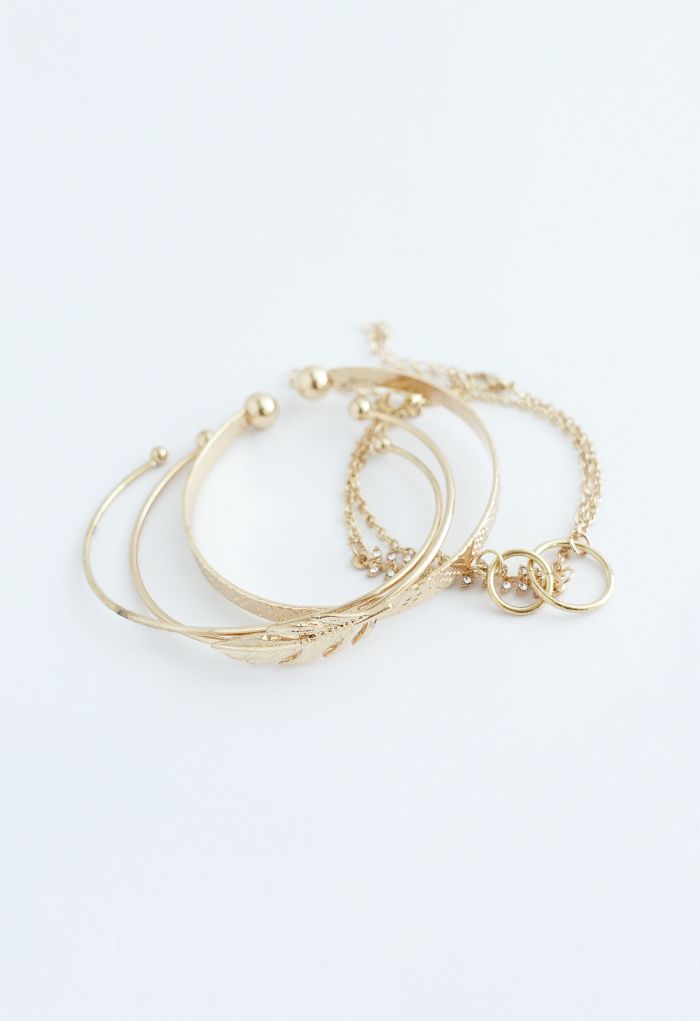 5 Packs Metal Leaf Bangle Bracelets