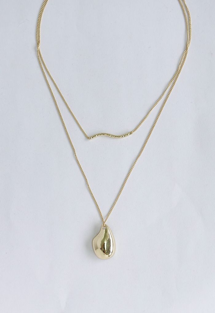 Wavy Bar and Pendant Double Layered Necklace