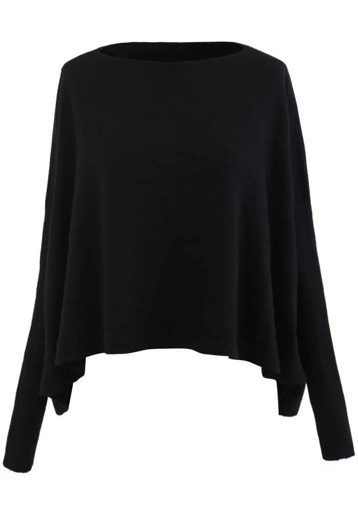 ソフトフレア裾ケープセーター　ブラック