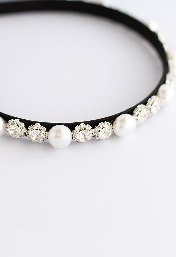 Crystal Pearl Black Headband