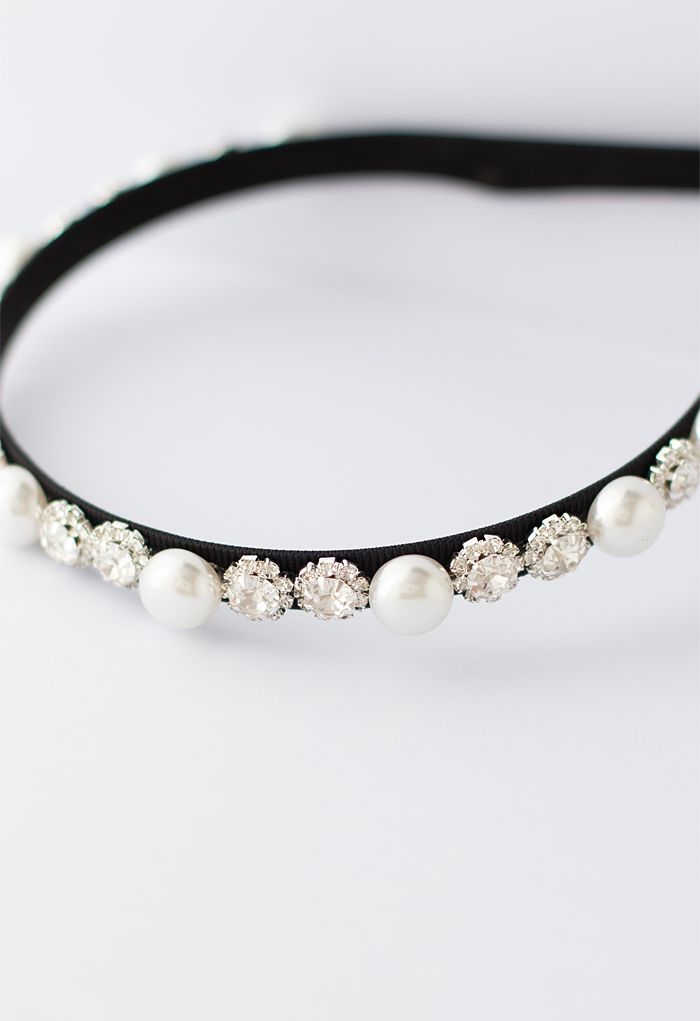 Crystal Pearl Black Headband