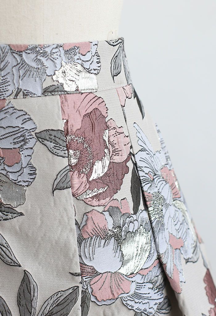 花柄ジャカードフレアミニスカート サンド