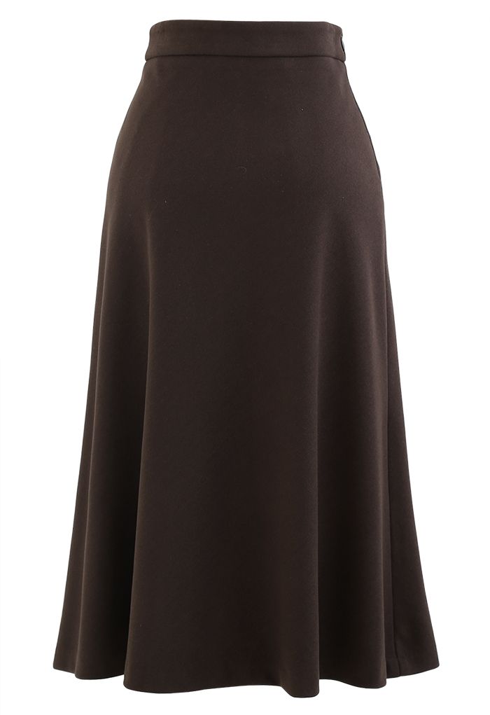 High Waist Basic Seamed Midi Skirt in Brown