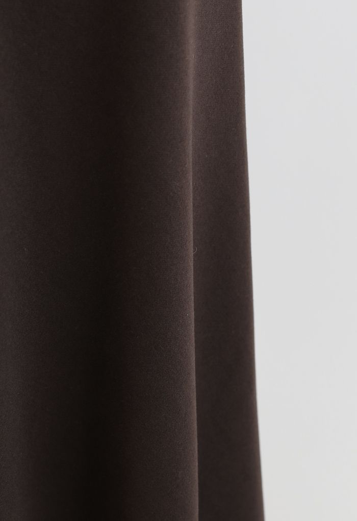 High Waist Basic Seamed Midi Skirt in Brown