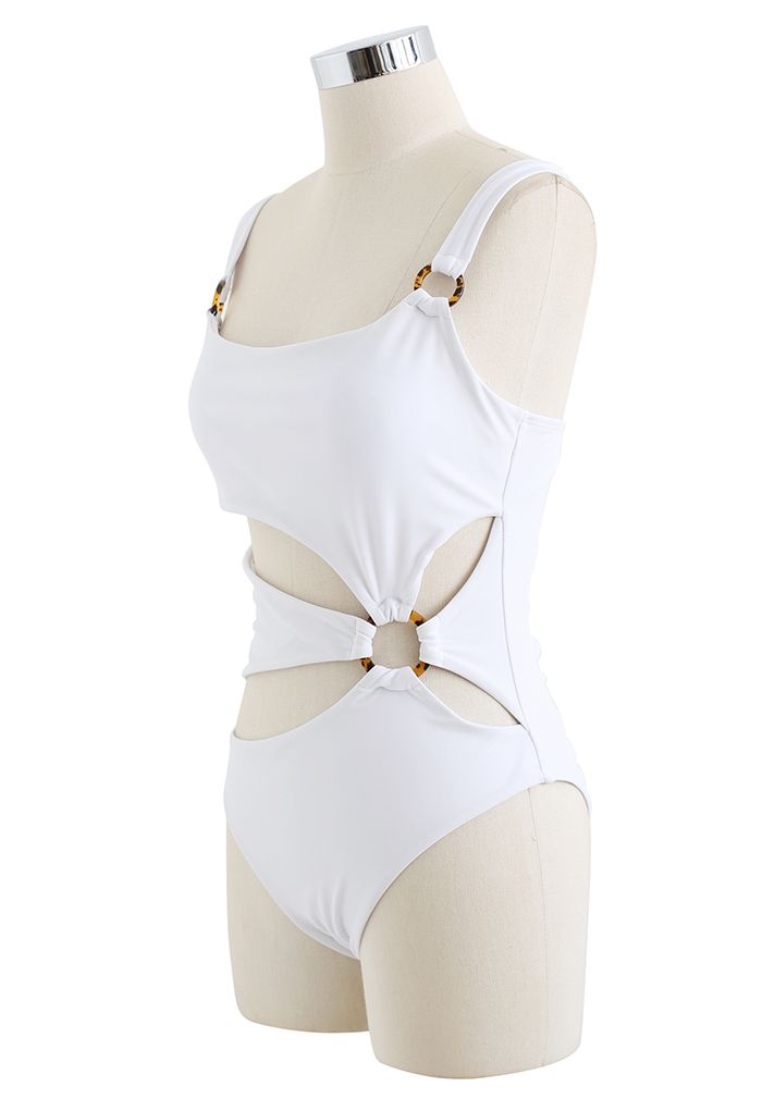 Amber O-Ring Cutout Swimsuit in White