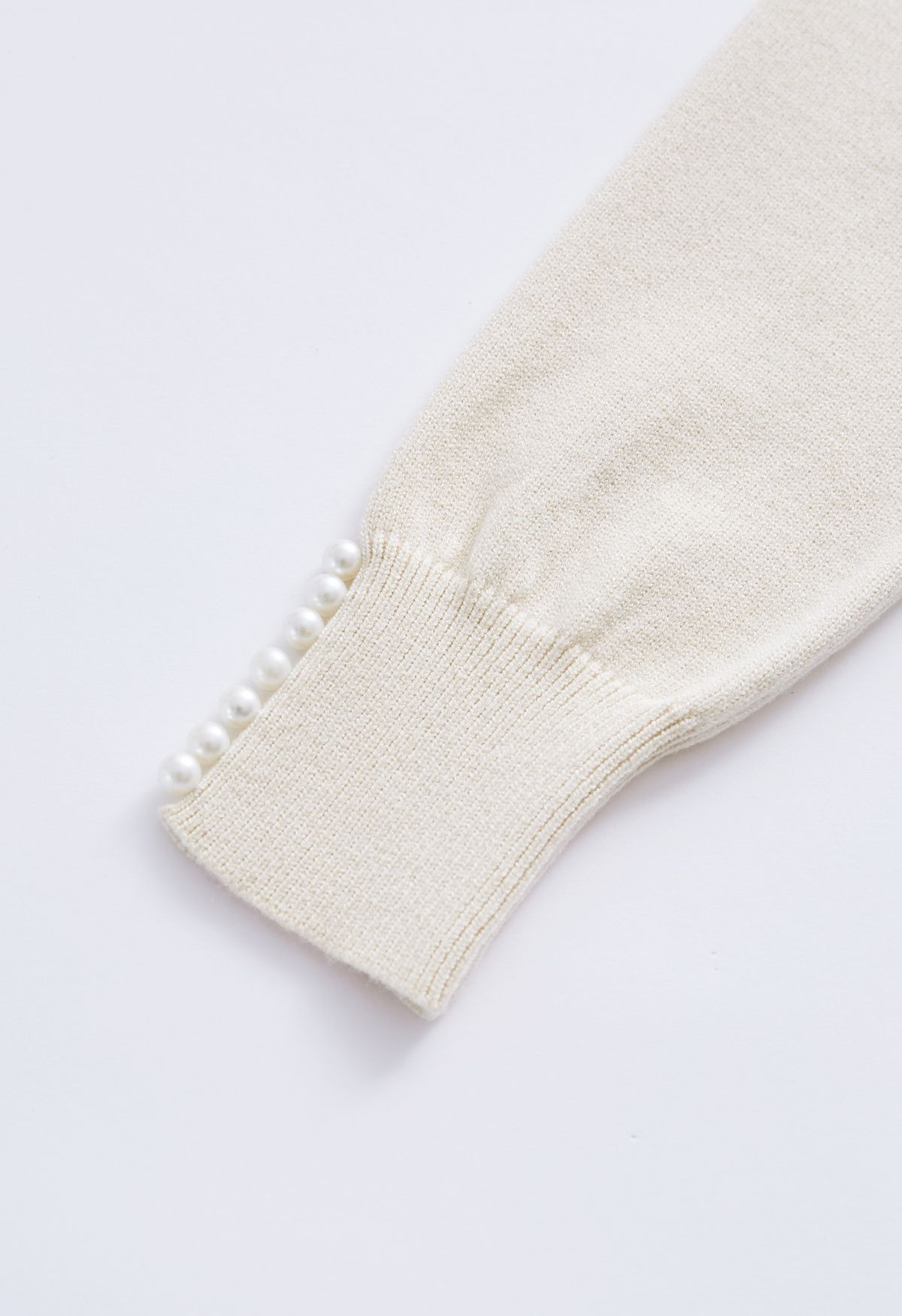 Pearl Trimmed Soft Knit Top in Cream