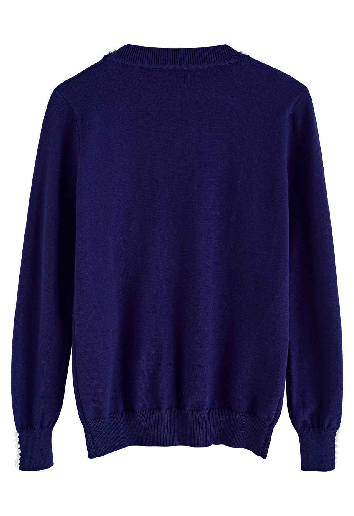 Pearl Trimmed Soft Knit Top in Navy