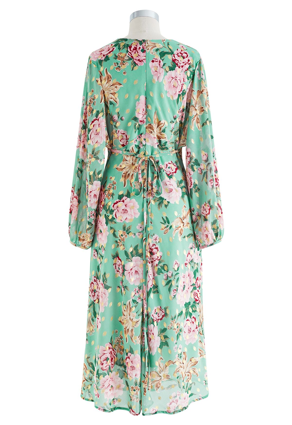 Floral to See Midi Dress with Gold Spot in Mint