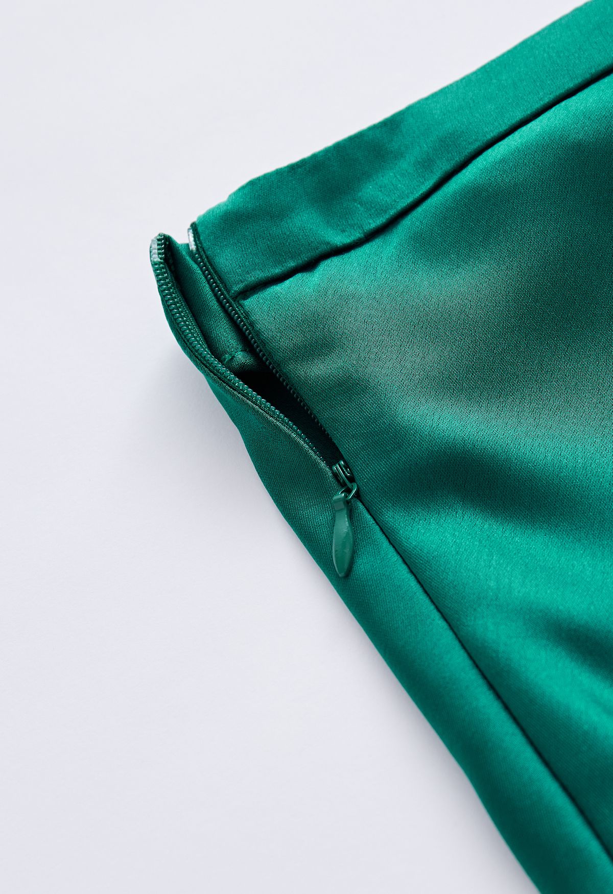 Satin Finish Bias Cut Midi Skirt in Emerald