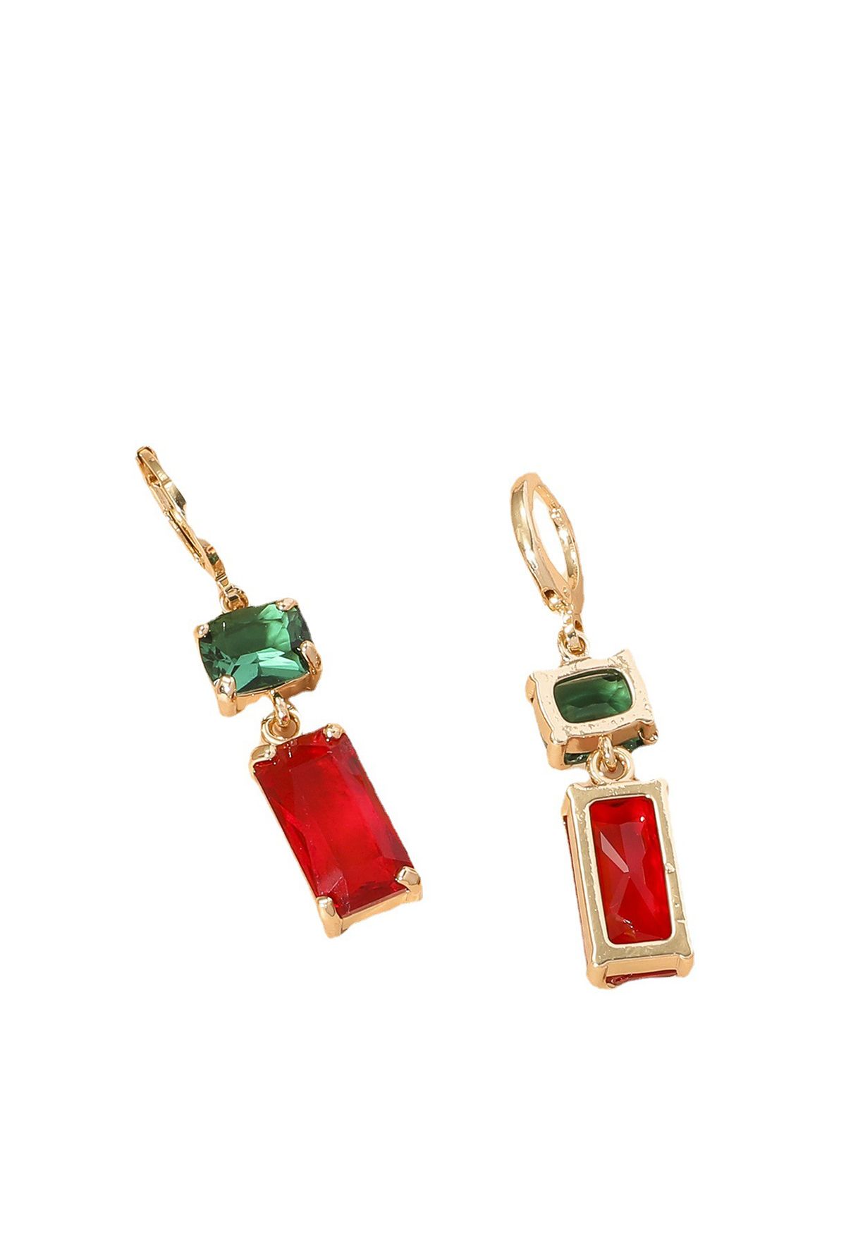 Emerald Cut Two-Tone Crystal Drop Earrings