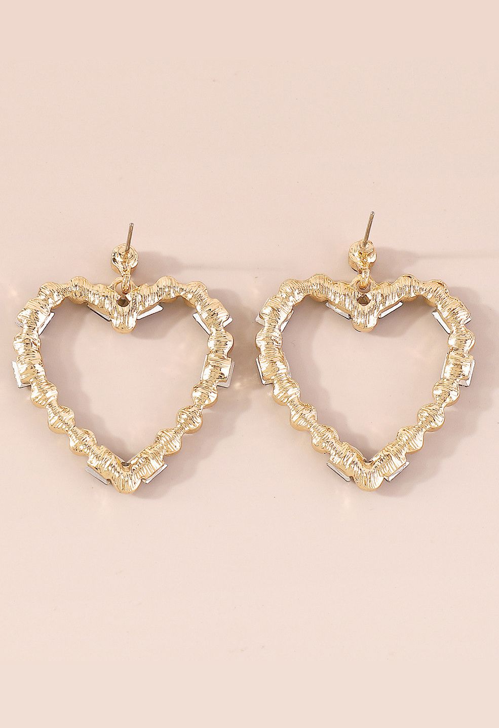 Hollow Out Heart Rhinestone Earrings