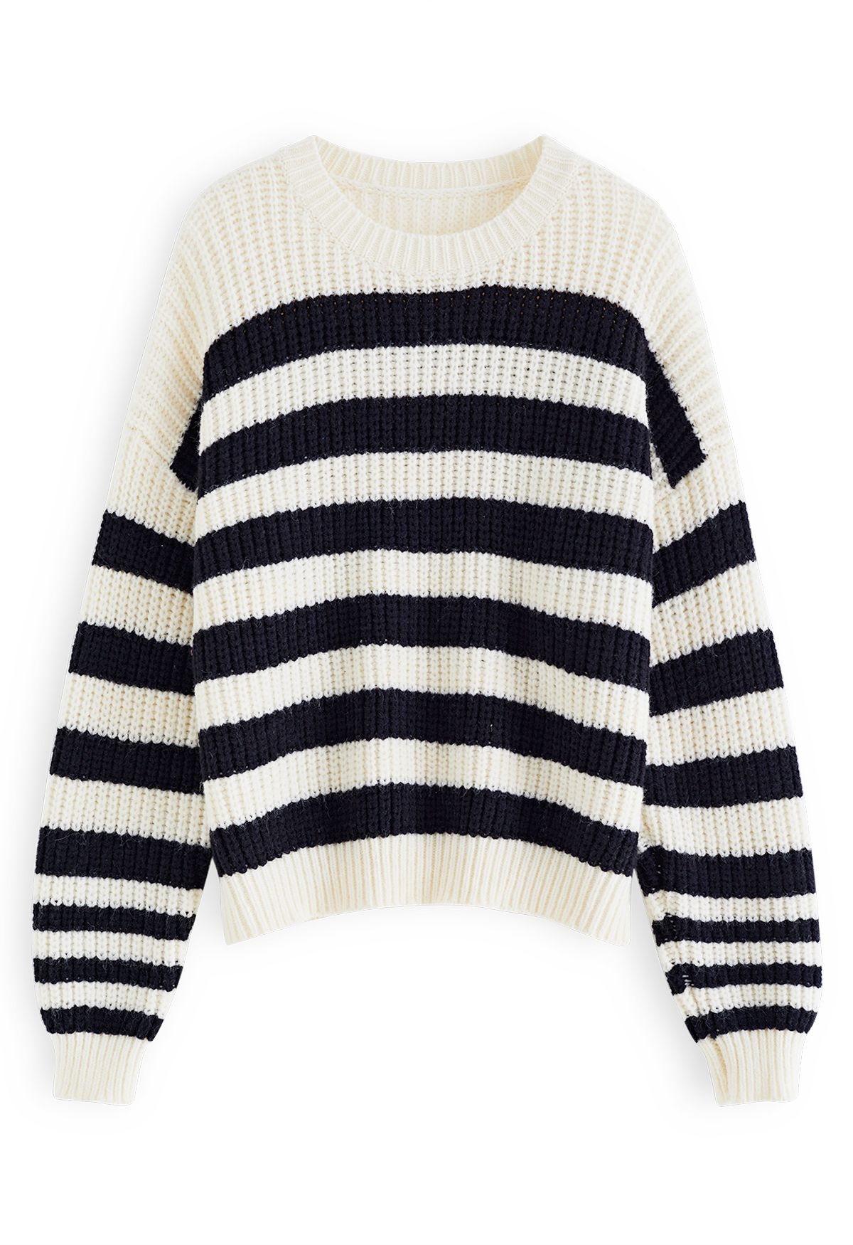 Detachable Scarf Striped Knit Sweater in Ivory