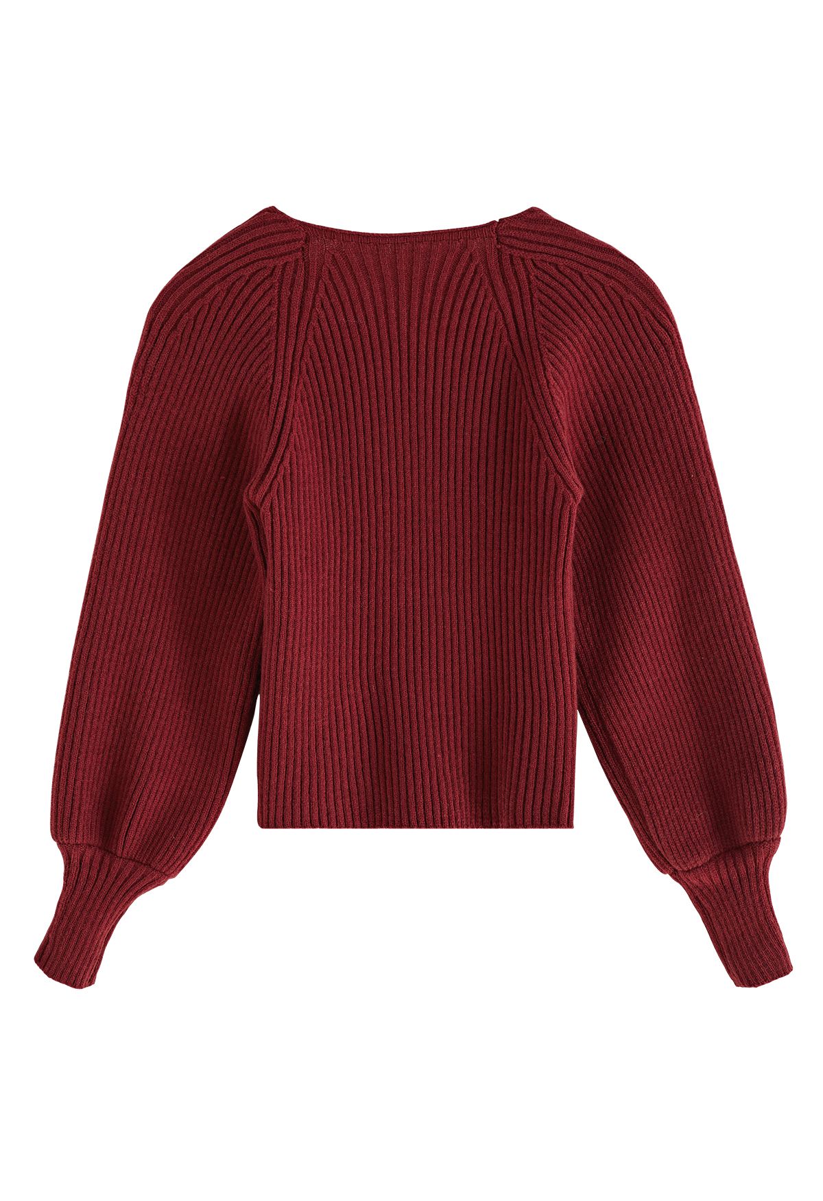 Wide Round Neck Rib Knit Top in Burgundy