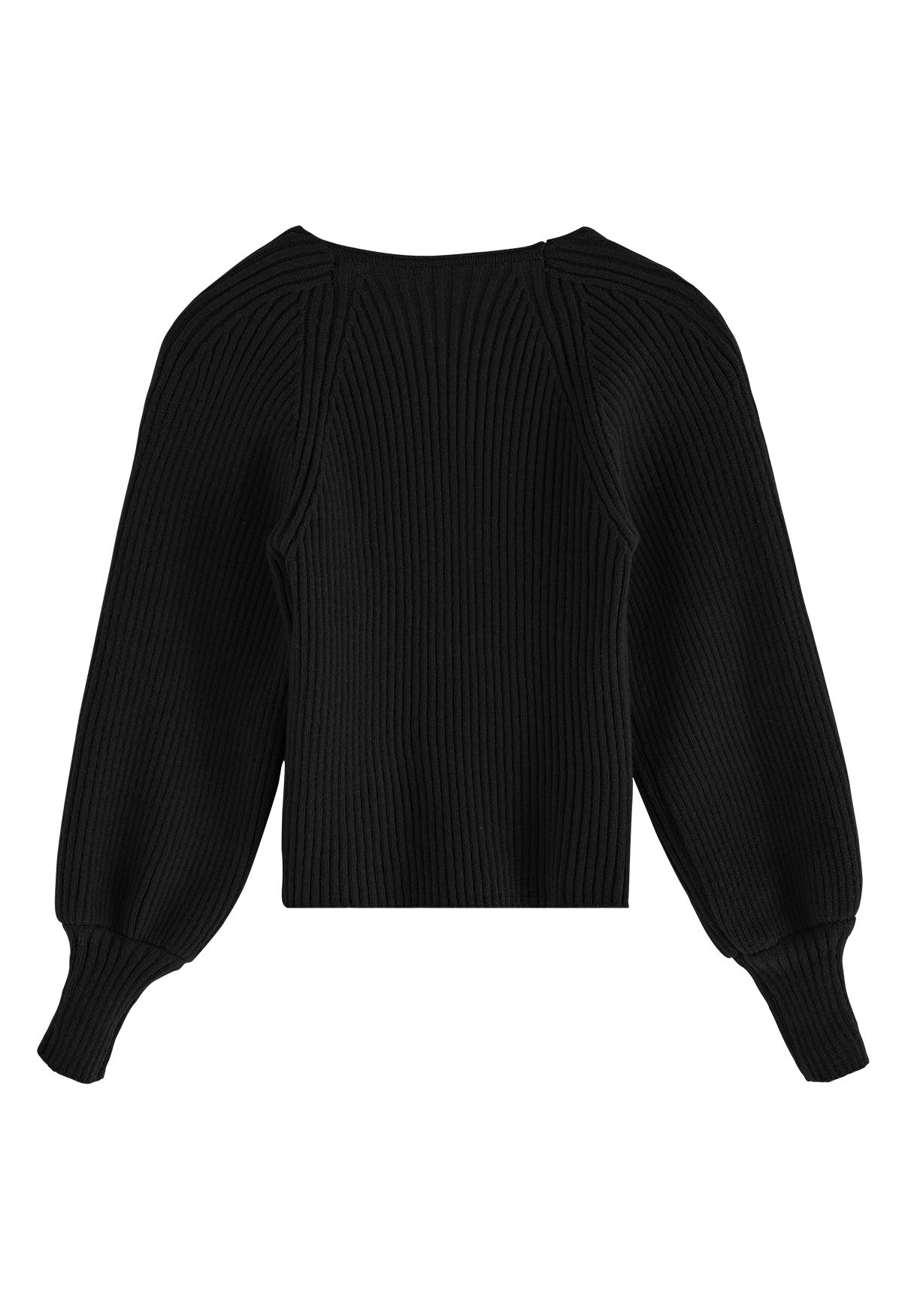 Wide Round Neck Rib Knit Top in Black