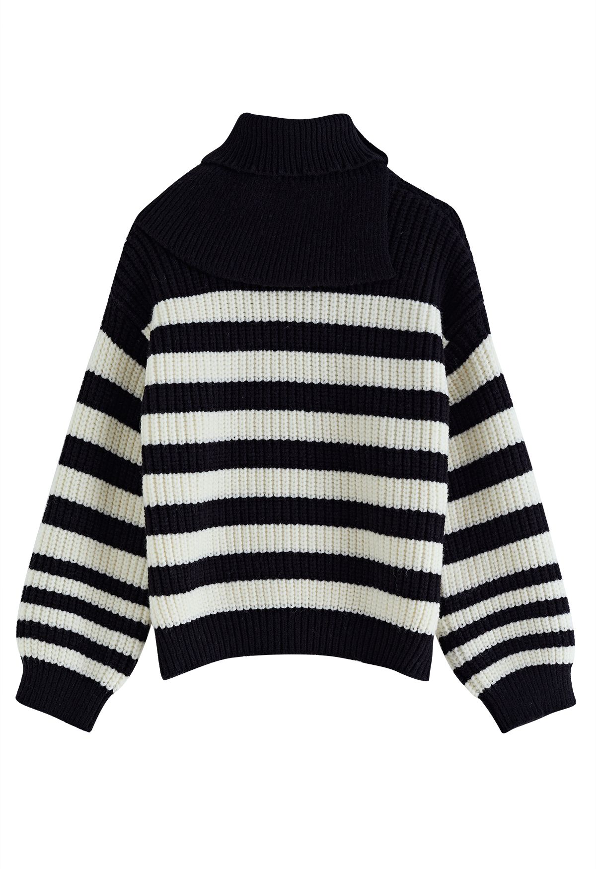 Detachable Scarf Striped Knit Sweater in Black