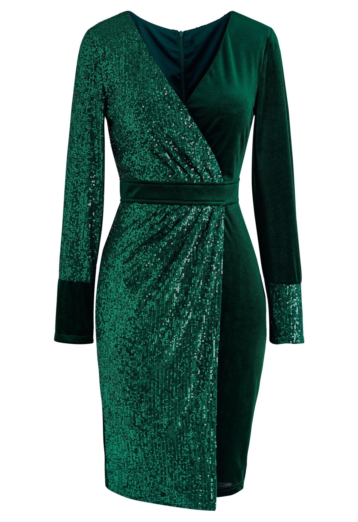 Dazzling Sequins Velvet Cocktail Dress in Emerald