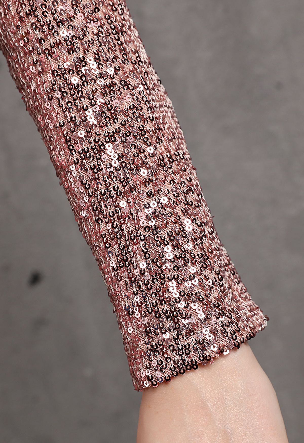 Slanted Shoulder Full Sequins Cocktail Dress in Pink