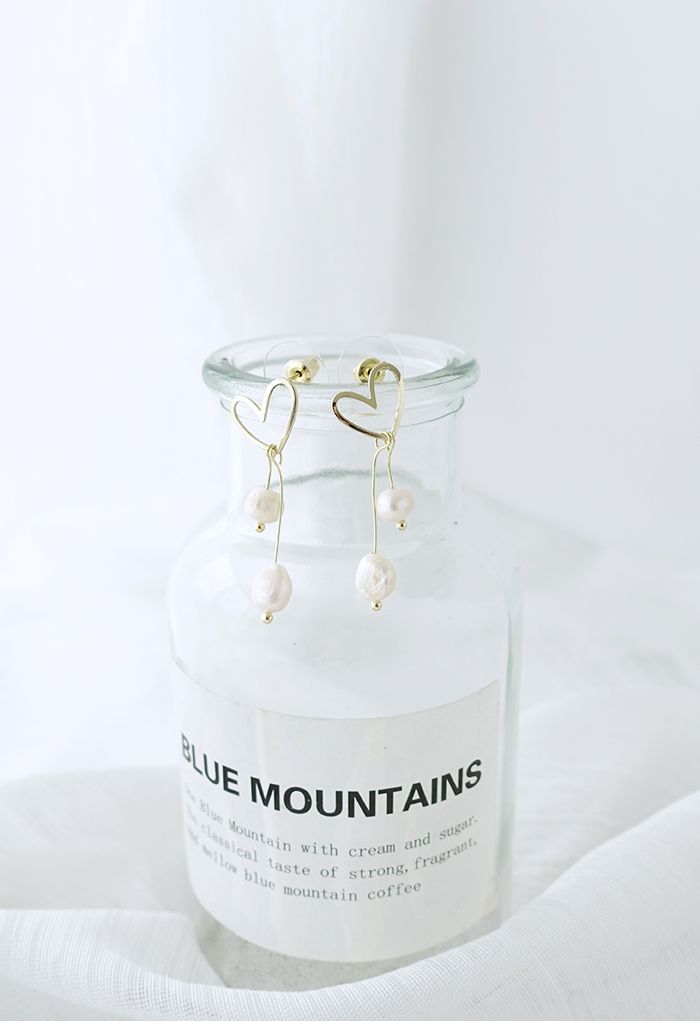 Hollow Heart Pearly Drop Earrings