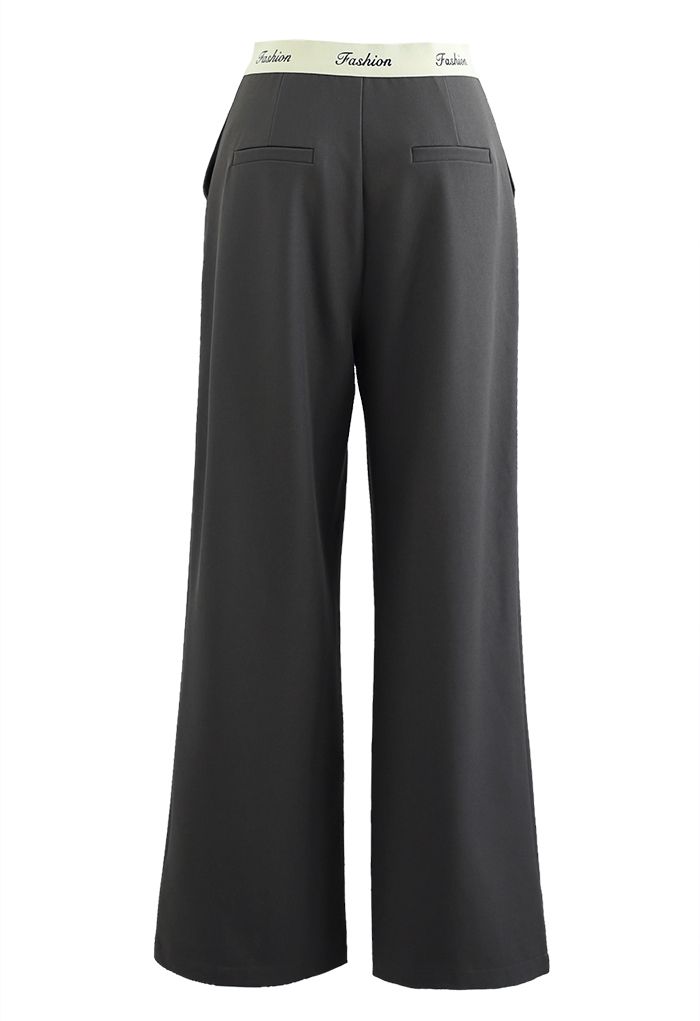 Contrast Waist Straight-Leg Pants in Smoke