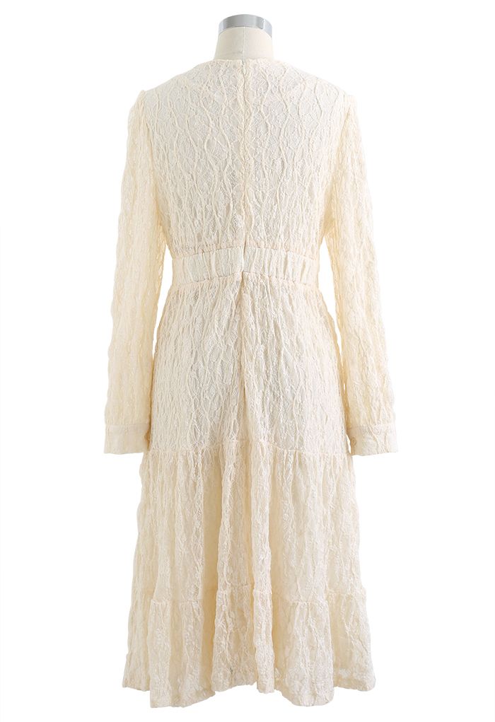 Full Lace Solid Color Wrap Dress in Cream