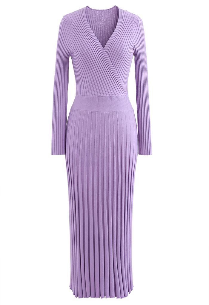 Soft Knit Solid Color Wrap Midi Dress