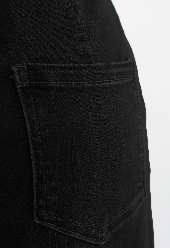 Tassel Hem Classic Pocket Flare Jeans in Black