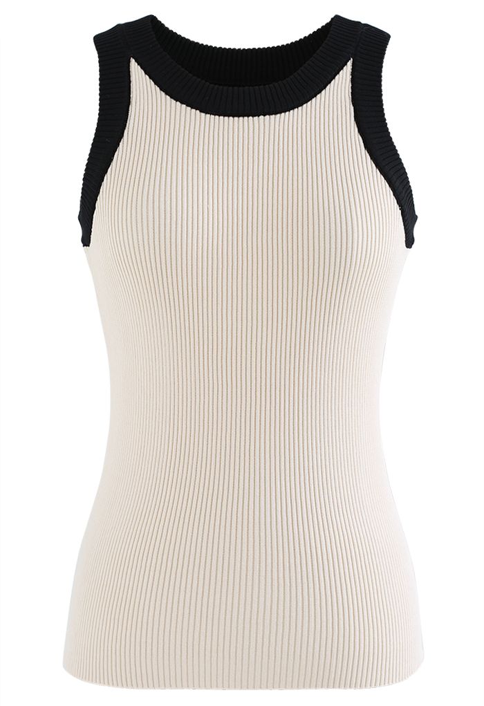 Two-Tone Knit Tank Top in Black