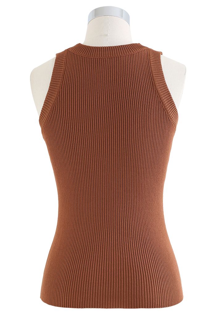 Two-Tone Knit Tank Top in Brown