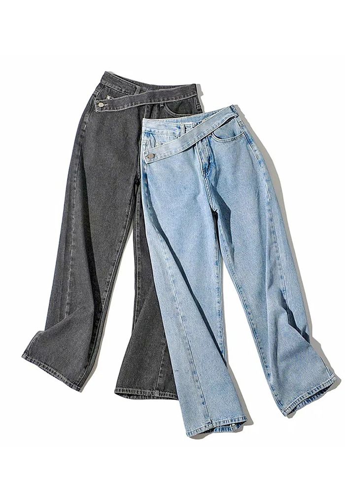 Side Button Wide Leg Jeans in Smoke