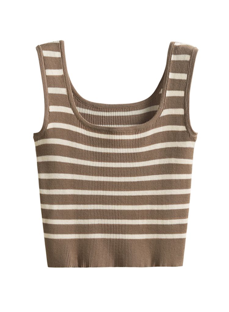 Striped Knit Crop Tank Top in Brown