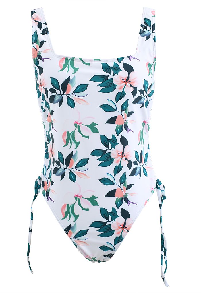 Summer Flower Side Drawstring Swimsuit