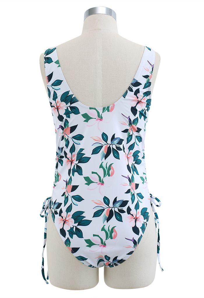 Summer Flower Side Drawstring Swimsuit