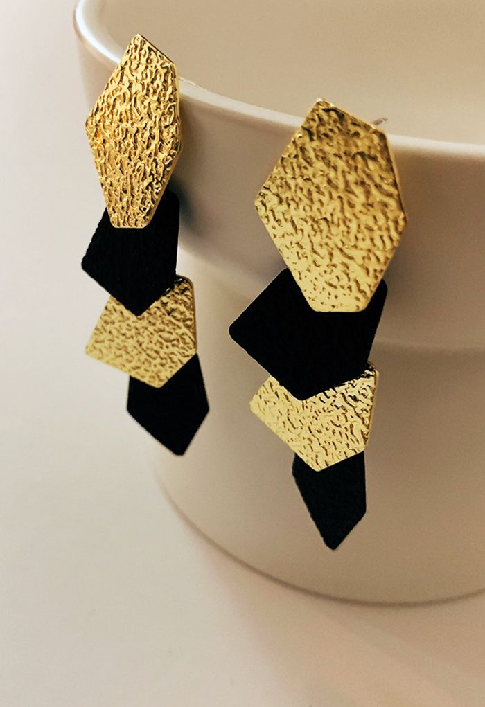 Embossed Diamond Shape Drop Earrings