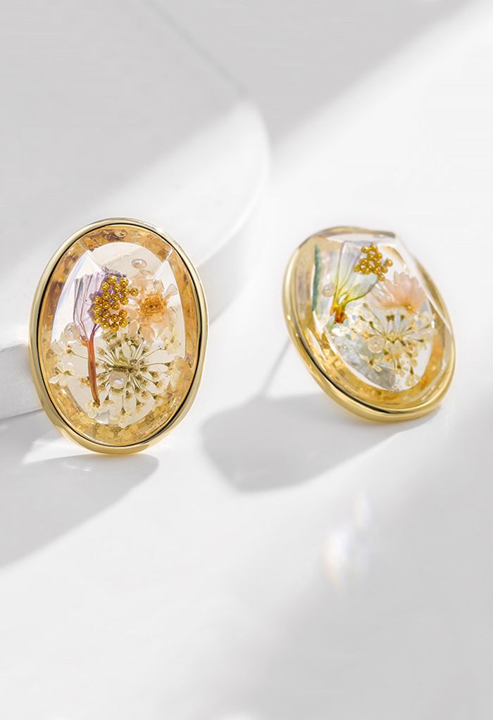 Retro Noble Floral Oval Resin Earrings