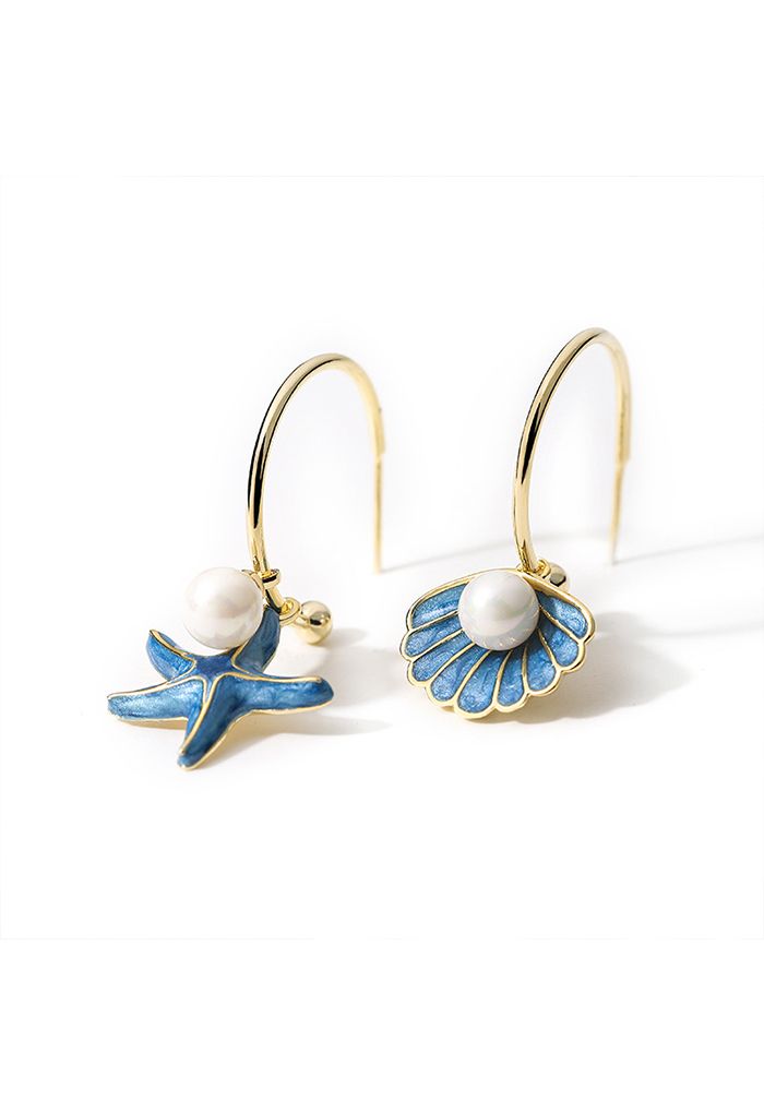 Starfish and Shell Hook Earrings