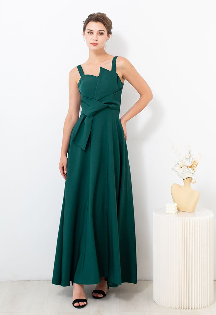 Exaggerated Knot Cami Gown in Emerald