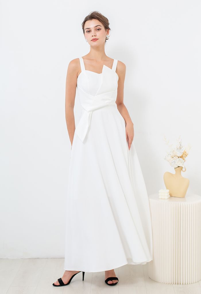 Exaggerated Knot Cami Gown in White