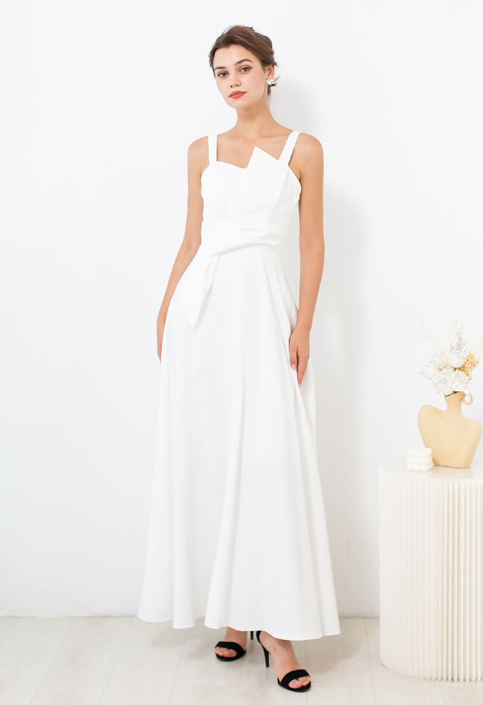 Exaggerated Knot Cami Gown in White