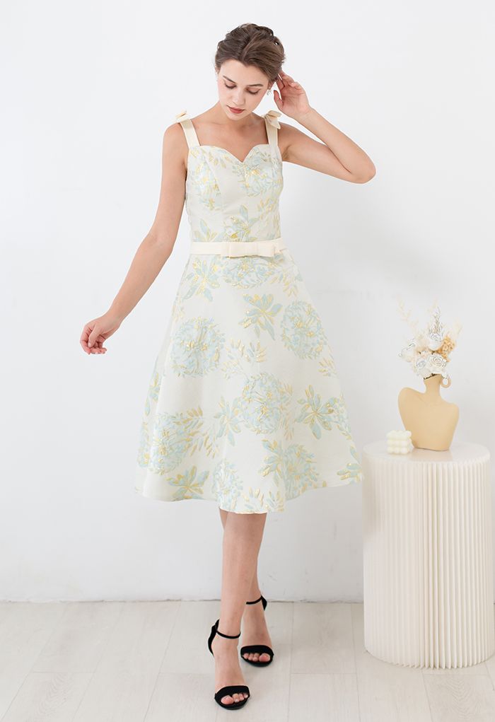 Exquisite Floral Embossed Jacquard Midi Dress