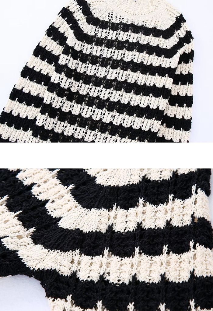 Wavy Stripe Pattern Longline Knit Sweater