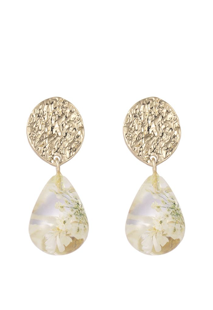 Droplet Shape Dried Flowers Earrings