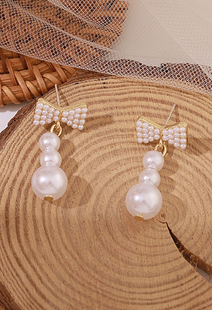 Bowknot Shape Pearl Drop Earrings